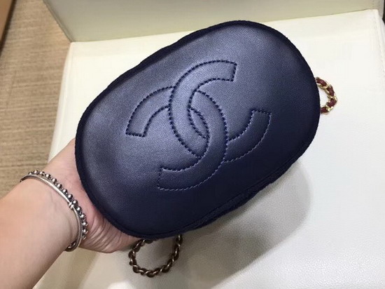 Chanel Bucket Bag in Navy Blue Wool and Lambskin