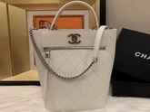 Chanel Bucket Bag in White Calfskin AS0577