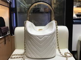 Chanel Bucket Bag in White Chevron Lambskin