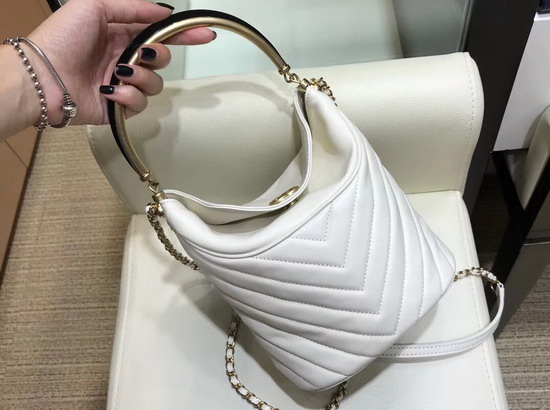 Chanel Bucket Bag in White Chevron Lambskin