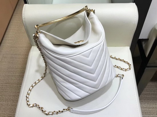 Chanel Bucket Bag in White Chevron Lambskin