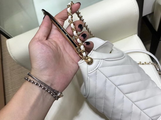 Chanel Bucket Bag in White Chevron Lambskin