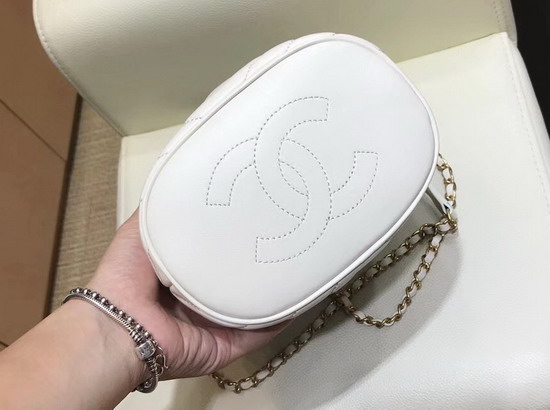 Chanel Bucket Bag in White Chevron Lambskin