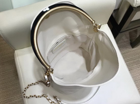 Chanel Bucket Bag in White Chevron Lambskin