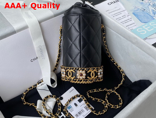 Chanel Bucket with Chain Lambskin Imitation Pearls Gold Tone Metal Black Ref AP2257 Replica