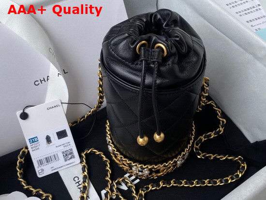 Chanel Bucket with Chain Lambskin Imitation Pearls Gold Tone Metal Black Ref AP2257 Replica