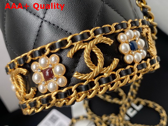 Chanel Bucket with Chain Lambskin Imitation Pearls Gold Tone Metal Black Ref AP2257 Replica