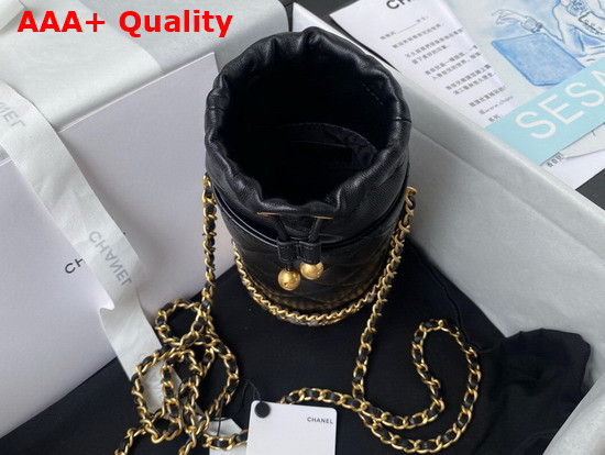 Chanel Bucket with Chain Lambskin Imitation Pearls Gold Tone Metal Black Ref AP2257 Replica