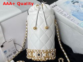 Chanel Bucket with Chain Lambskin Imitation Pearls Gold Tone Metal White Ref AP2257 Replica