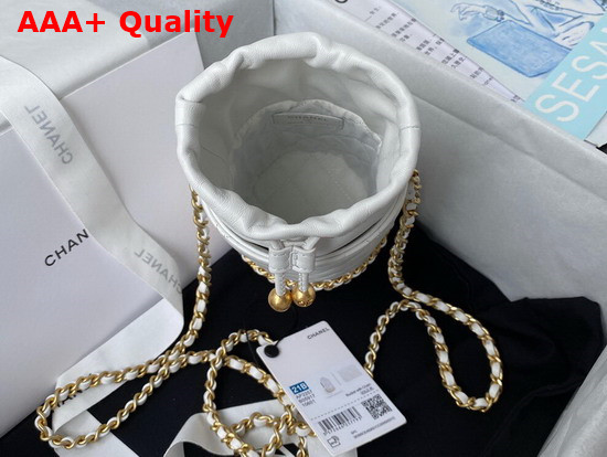 Chanel Bucket with Chain Lambskin Imitation Pearls Gold Tone Metal White Ref AP2257 Replica