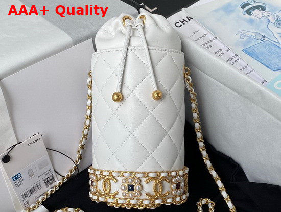 Chanel Bucket with Chain Lambskin Imitation Pearls Gold Tone Metal White Ref AP2257 Replica