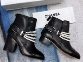 Chanel Buckle Detail Ankle Boot in Black Decorated with Pearl Beads