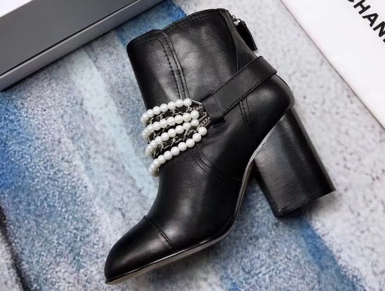 Chanel Buckle Detail Ankle Boot in Black Decorated with Pearl Beads