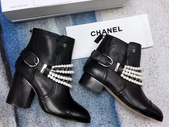 Chanel Buckle Detail Ankle Boot in Black Decorated with Pearl Beads