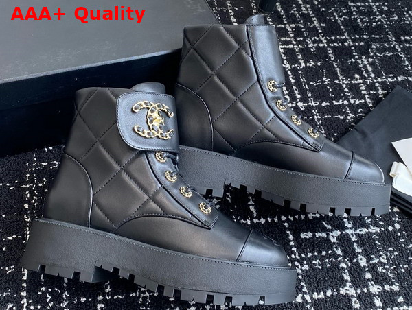 Chanel Buckle Short Boots in Black Calfskin Replica