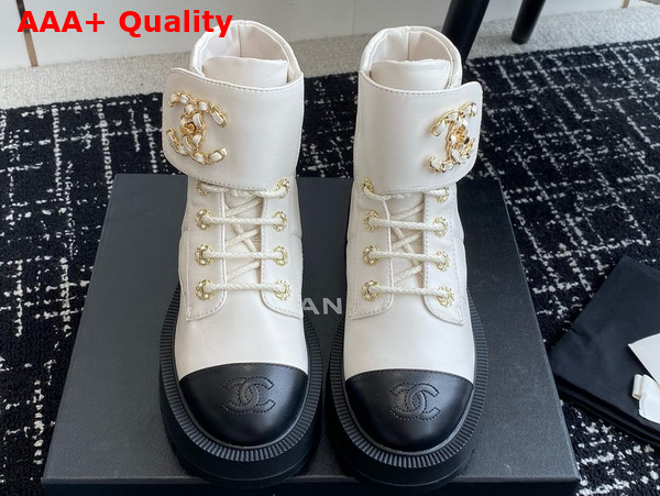 Chanel Buckle Short Boots in White Calfskin Replica