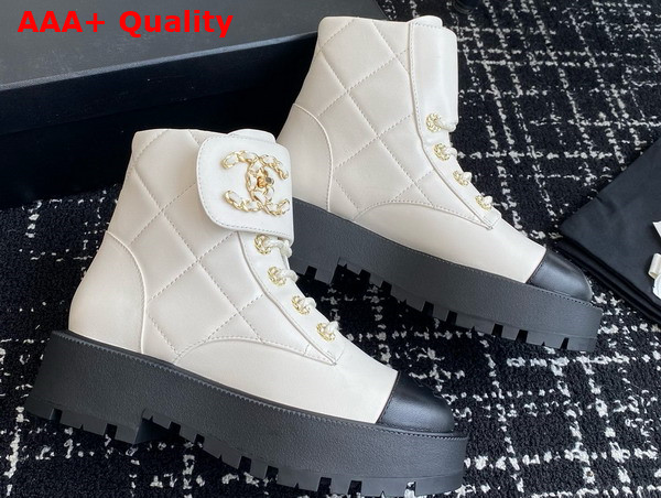 Chanel Buckle Short Boots in White Calfskin Replica