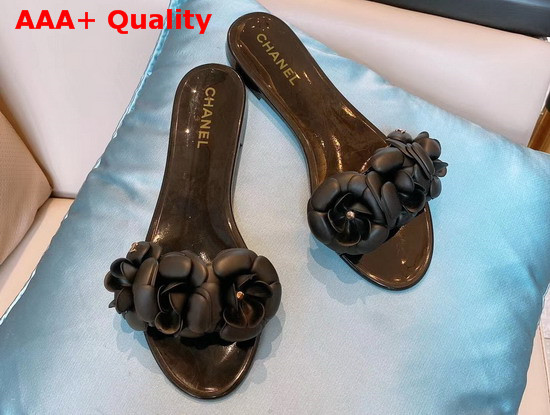 Chanel Camelia Mules in Black PVC Replica