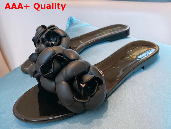 Chanel Camelia Mules in Black PVC Replica