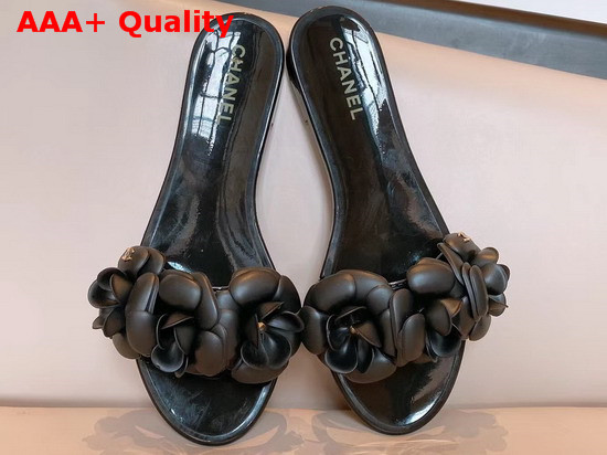 Chanel Camelia Mules in Black PVC Replica