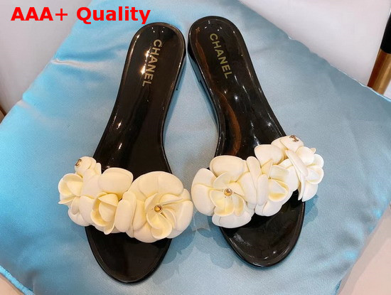 Chanel Camelia Mules in White and Black PVC Replica