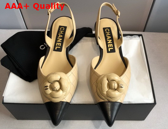 Chanel Camelia Slingbacks Beige and Black Lambskin Replica