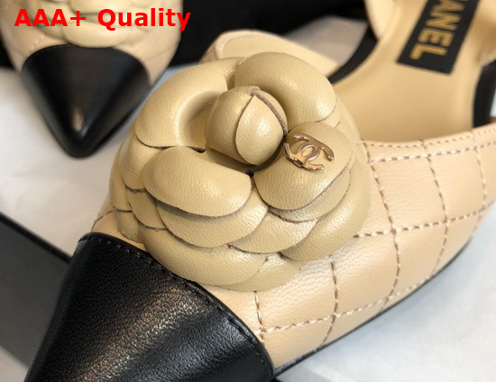 Chanel Camelia Slingbacks Beige and Black Lambskin Replica