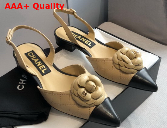 Chanel Camelia Slingbacks Beige and Black Lambskin Replica