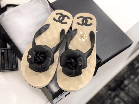 Chanel Camellia Thong Sandal Black PVC