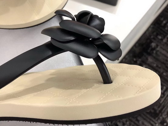 Chanel Camellia Thong Sandal Black PVC