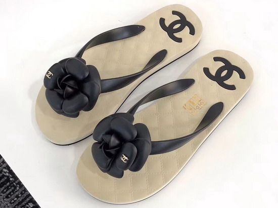 Chanel Camellia Thong Sandal Black PVC