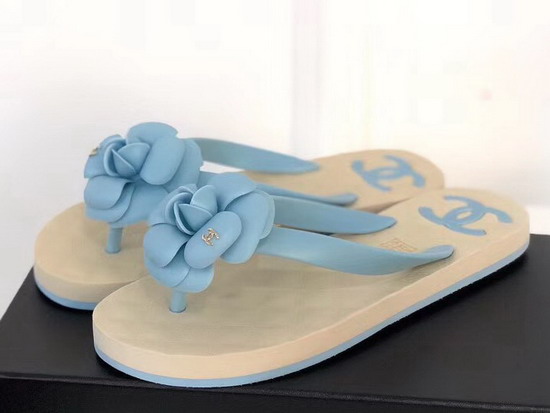 Chanel Camellia Thong Sandal Light Blue PVC