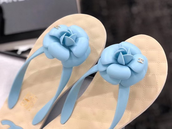 Chanel Camellia Thong Sandal Light Blue PVC