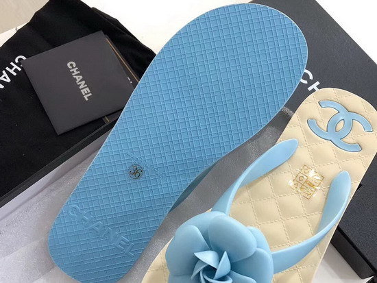 Chanel Camellia Thong Sandal Light Blue PVC