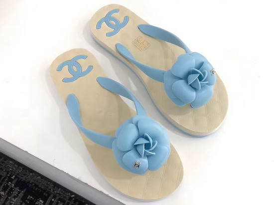 Chanel Camellia Thong Sandal Light Blue PVC