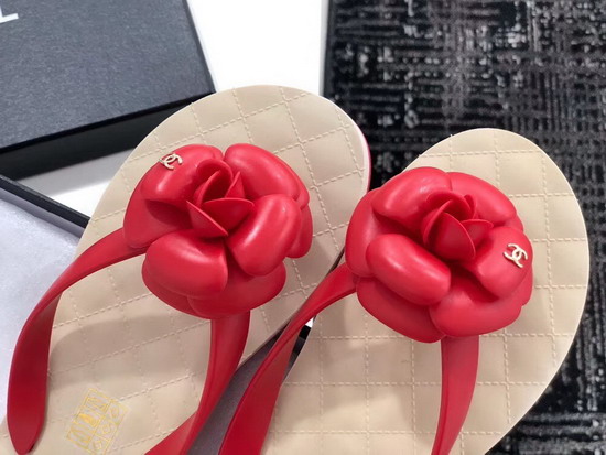 Chanel Camellia Thong Sandal Red PVC