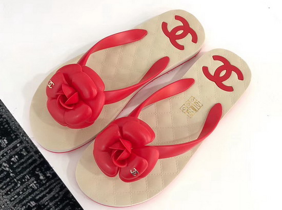 Chanel Camellia Thong Sandal Red PVC