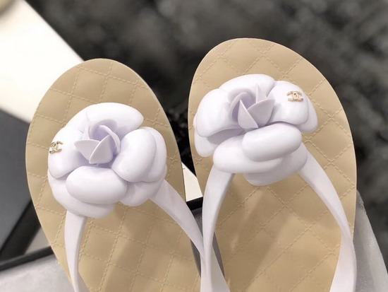 Chanel Camellia Thong Sandal White PVC