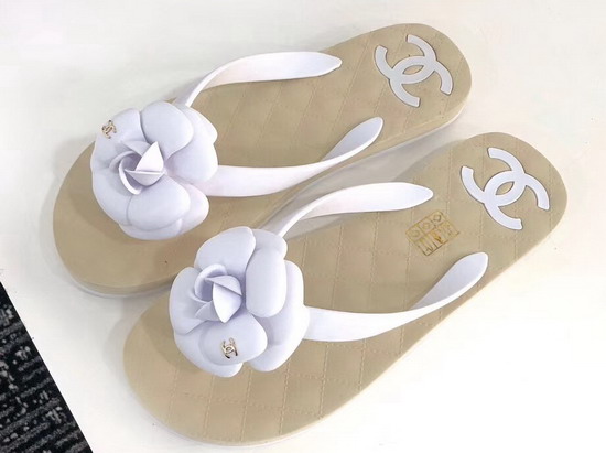 Chanel Camellia Thong Sandal White PVC