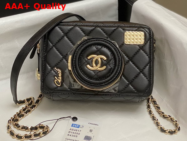 Chanel Camera Bag in Black Lambskin Gold Tone Metal Ref AS4817 Replica