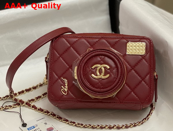 Chanel Camera Bag in Burgundy Lambskin Gold Tone Metal Ref AS4817 Replica