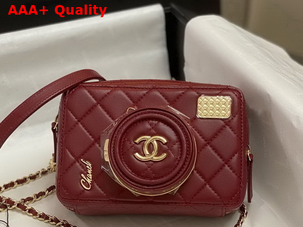 Chanel Camera Bag in Burgundy Lambskin Gold Tone Metal Ref AS4817 Replica