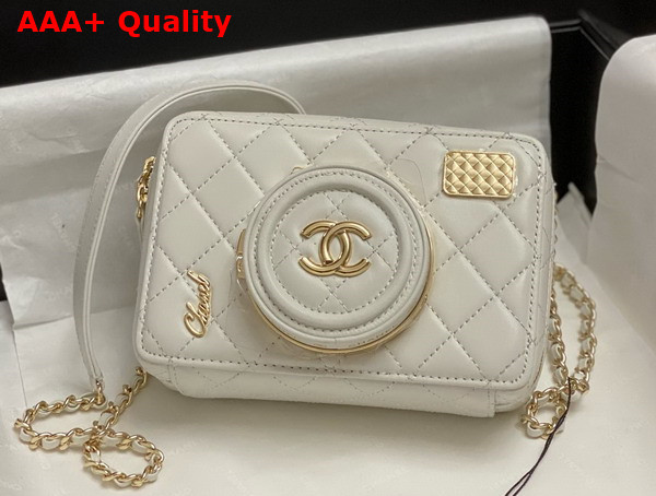 Chanel Camera Bag in White Lambskin Gold Tone Metal Ref AS4817 Replica