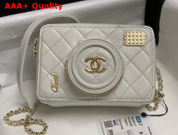 Chanel Camera Bag in White Lambskin Gold Tone Metal Ref AS4817 Replica