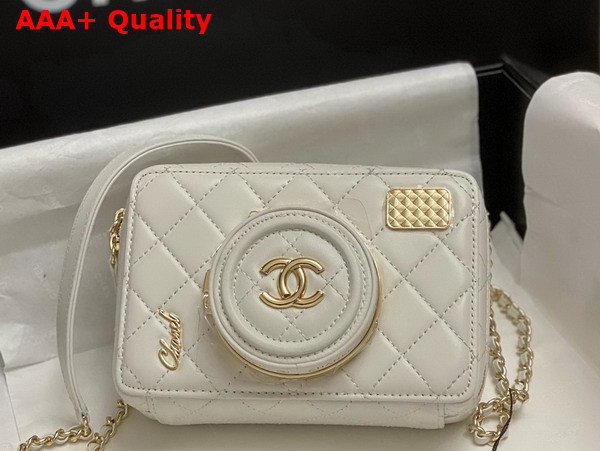 Chanel Camera Bag in White Lambskin Gold Tone Metal Ref AS4817 Replica