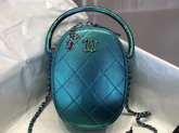 Chanel Camera Case Blue Grained Metallic Lambskin and Rainbow Metal AS0765