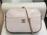 Chanel Camera Case Calfskin Grosgrain Gold Tone Metal Beige and Black A57575