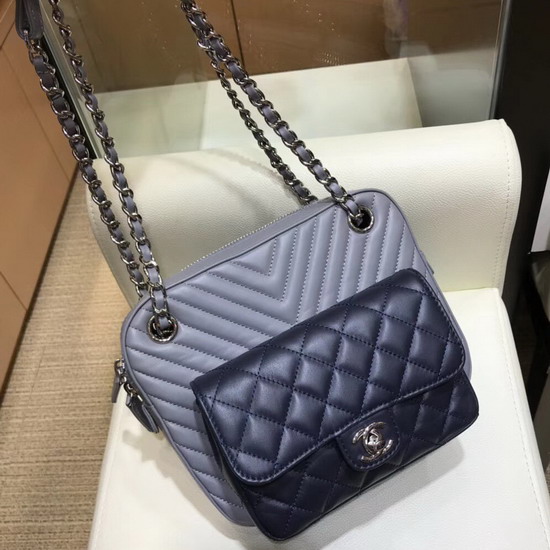 Chanel Camera Case Grey and Black Calfskin