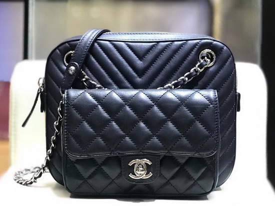 Chanel Camera Case Navy Blue and Black Calfskin