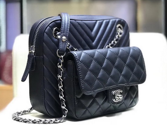 Chanel Camera Case Navy Blue and Black Calfskin